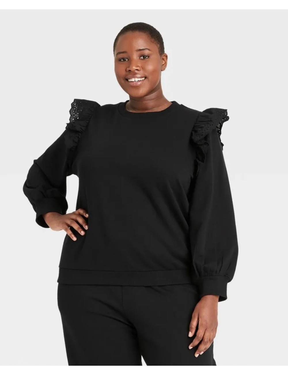 Who what Wore puff sleeve eyelet ruffle sweatshirt